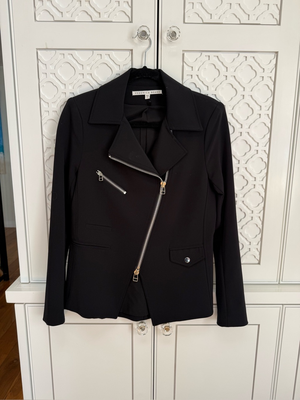 Veronica Beard Black Asymmetric moto scuba jacket